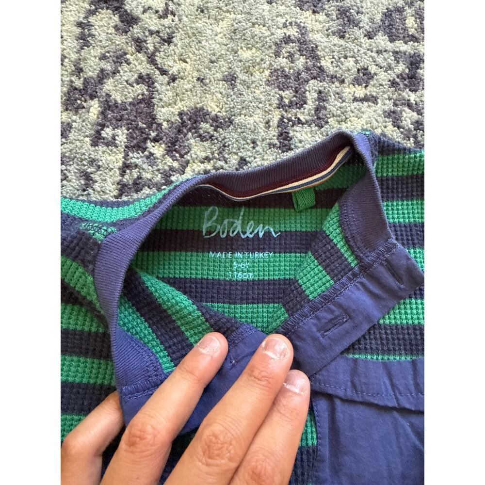 Boden | Green/Blue Knit Henley Top Front Pocket Size 5-6 Preppy Casual Lounge - Picture 2 of 4